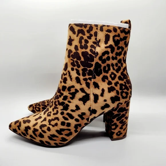 New Tan Leopard Print Olyvia Block Heel Zip Ankle Bootie Sz 7 - Picture 8 of 14